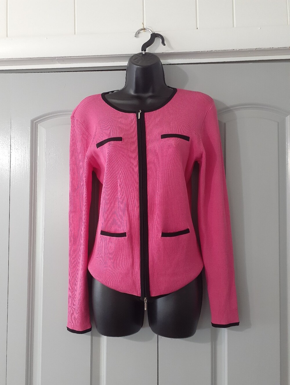 Casual Corner Pink Silk Stretch Zip Top